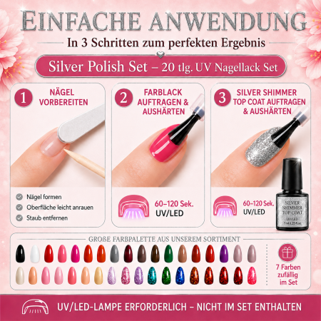 Silver UV Nail Polish Set - 20 tlg. UV Nagellack Set